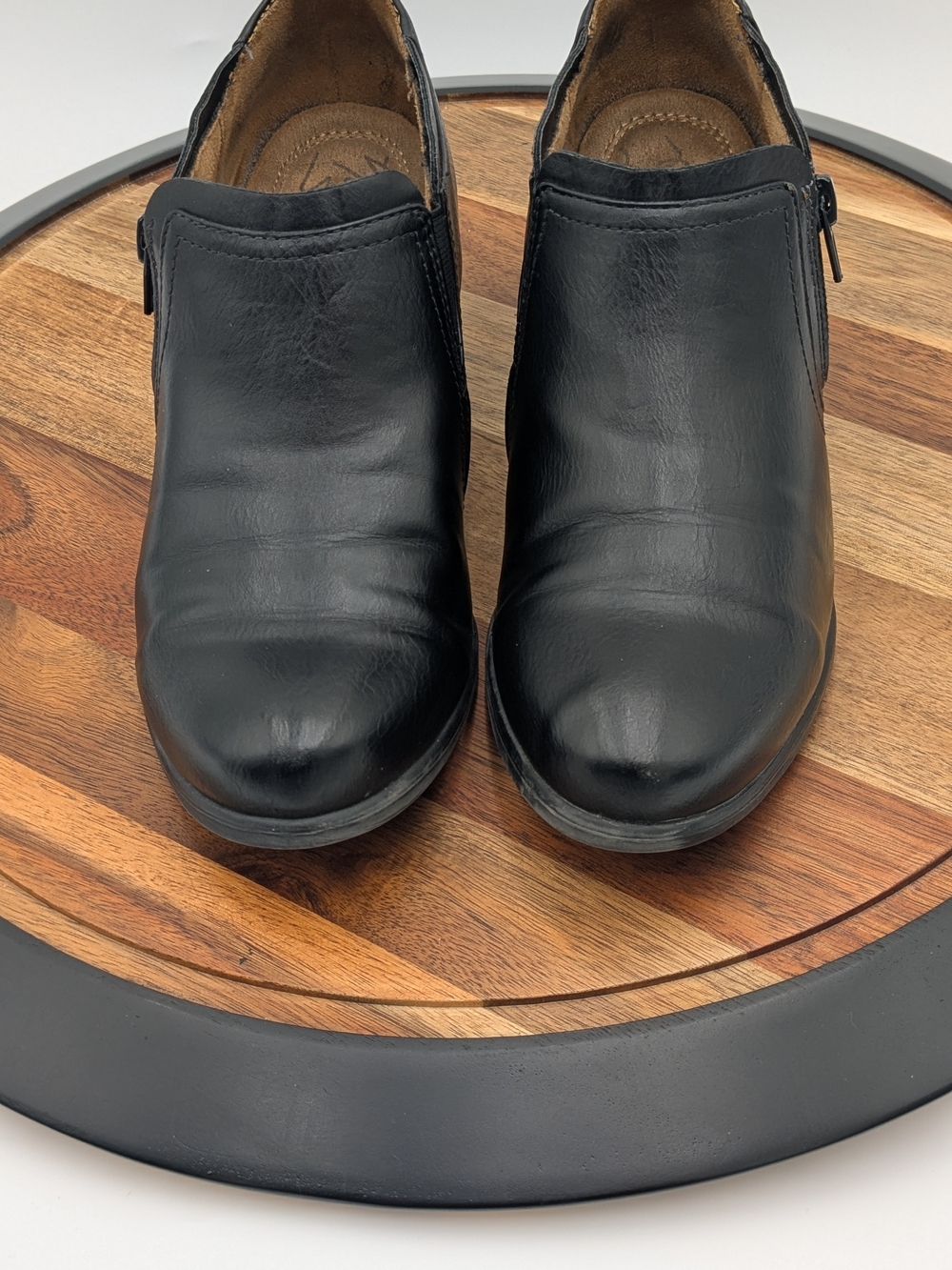 Natural Soul by Naturalizer Black Leather Ankle Booties Side Zip Women's 8.5